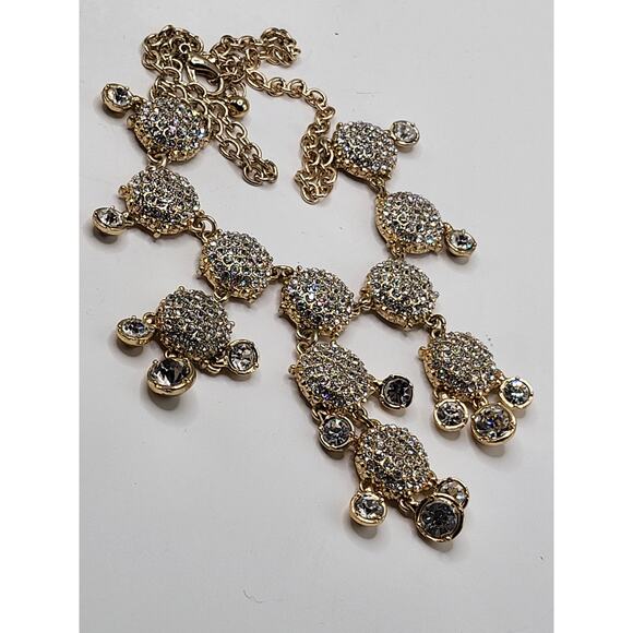 Vintage Gold Tone Rhinestone Statement Bib Necklace - Picture 8 of 10